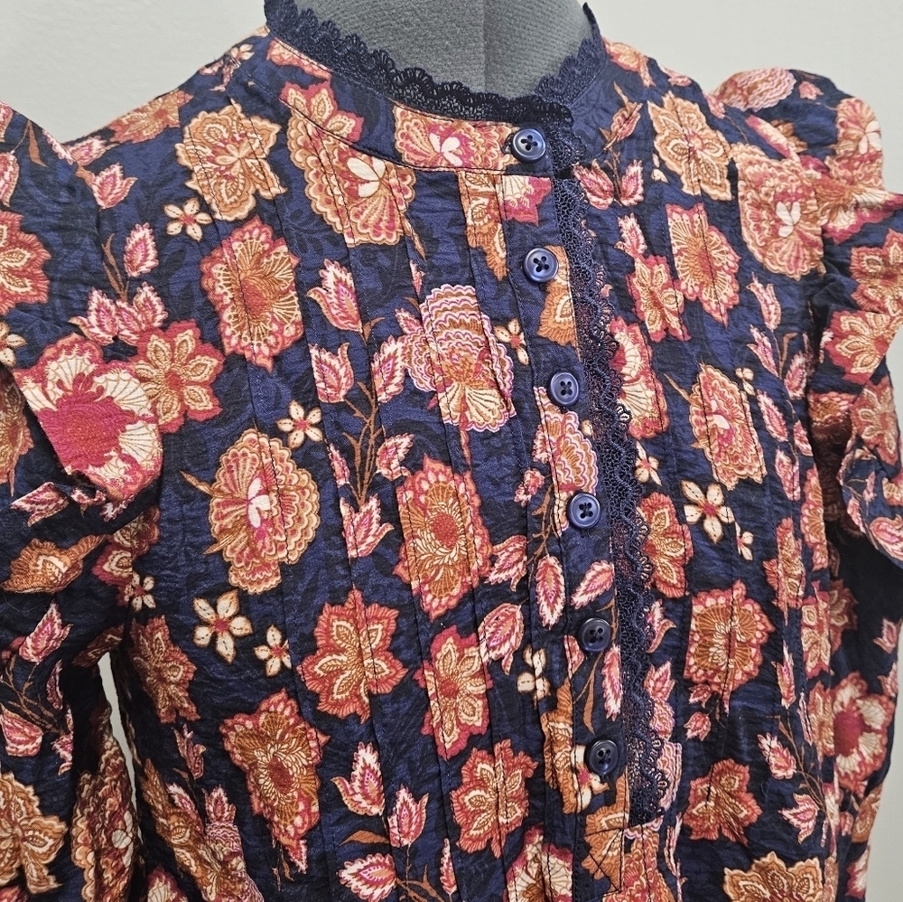 The Pioneer Woman Pintuck Floral Ruffle Long Sleeve Blouse Woman's Small Casual - Picture 8 of 11